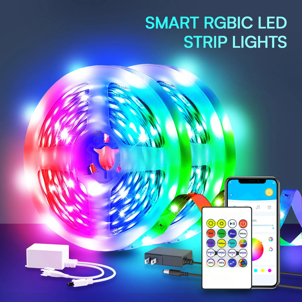 200ft smart LED light strip (2 rolls 100ft), bedroom color-changing RGB light built-in microphone can rhythm with music, su